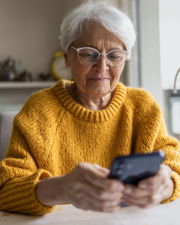 woman looking at phone